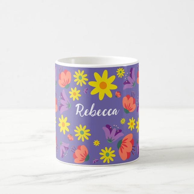 Personalised Purple Floral Mug (Center)