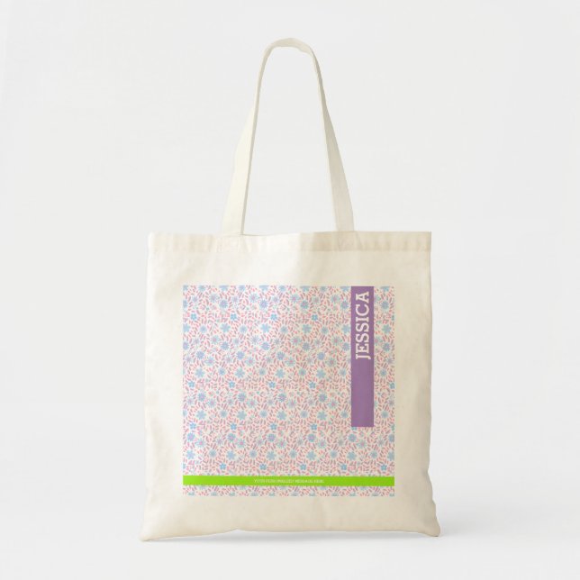 Personalised Purple Floral Name  Tote Bag (Front)