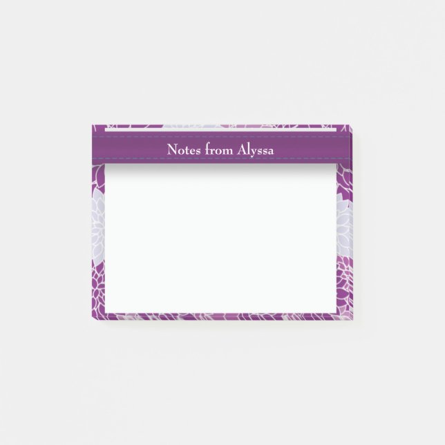 Personalised Purple Floral Pattern Post-it Notes (Front)