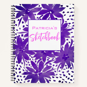 Personalised Purple Floral Sketchbook  Notebook