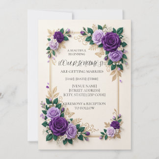 Personalised Purple Floral Wedding Invitation