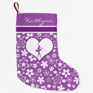 Personalised Purple Flowers Pattern Ballet Dancer Small Christmas Stocking