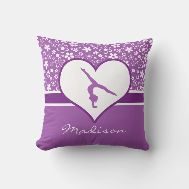 Personalised Purple Flowers Pattern Gymnastics Cushion (Front)
