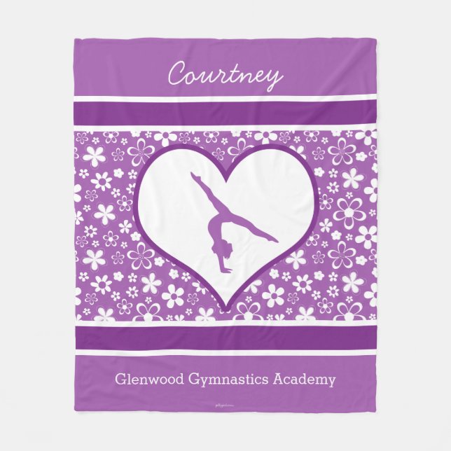 Personalised Purple Flowers Pattern Gymnastics Fleece Blanket (Front)
