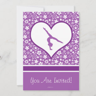 Personalised Purple Flowers Pattern Gymnastics Invitation