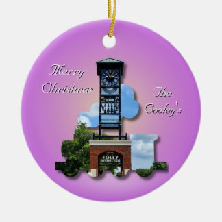Personalised (Purple) Foley Clock Tower & Train  Ceramic Ornament