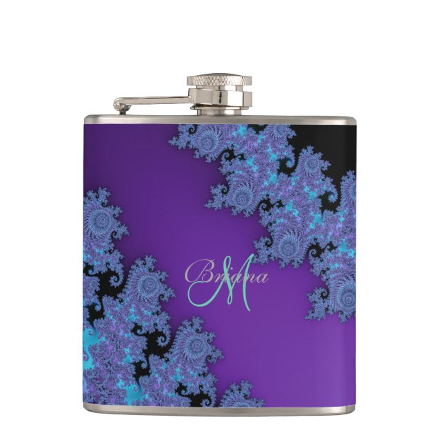 Personalised Purple Fractal Monogram Flask (Front)