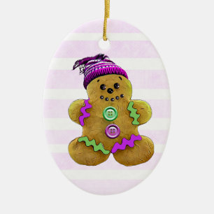 Personalised Purple Gingerbread Man Christmas Ceramic Ornament