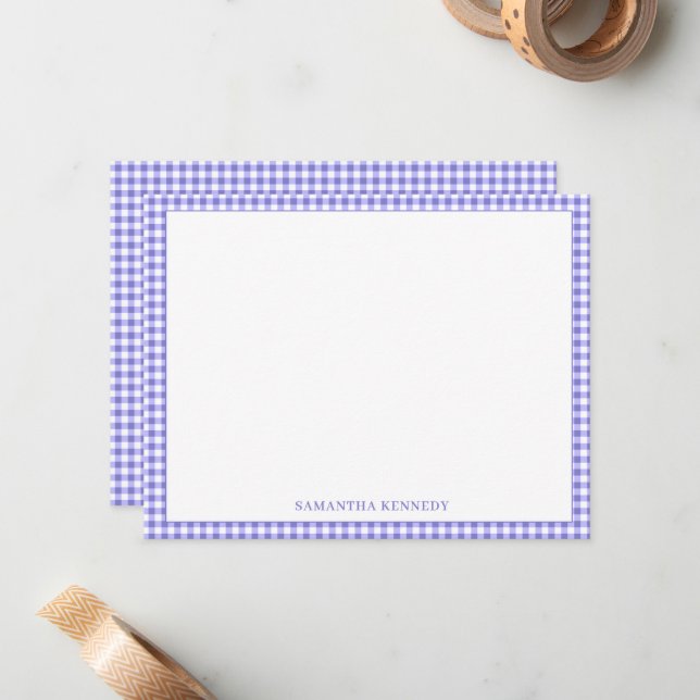 Personalised Purple Gingham Check Pattern Border Card (Front/Back In Situ)
