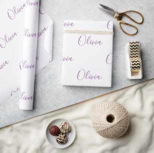 Personalised Purple Girly Elegant Name Wrapping Paper