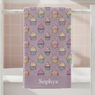 Personalised Purple Glitter Cupcake Bath Towel