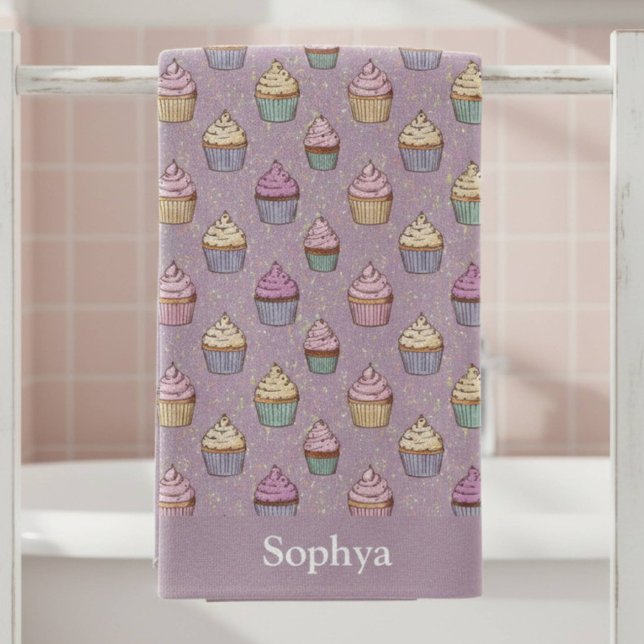 Personalised Purple Glitter Cupcake Bath Towel (Creator Uploaded)