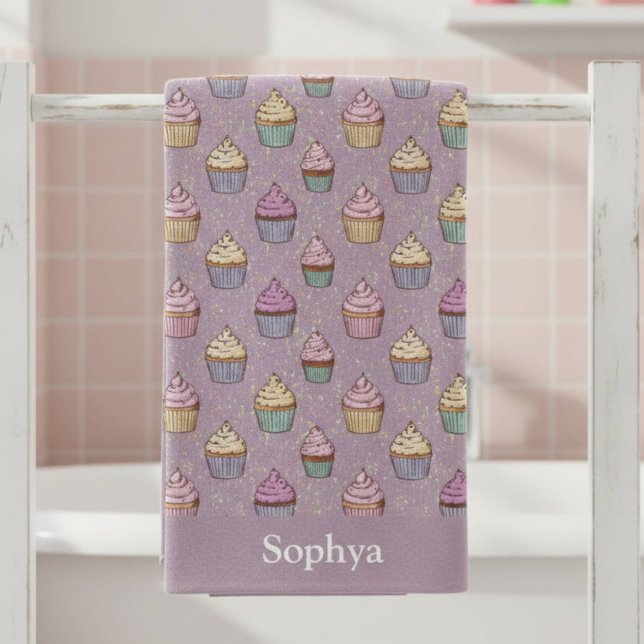 Personalised Purple Glitter Cupcake Beach Towel (Creator Uploaded)