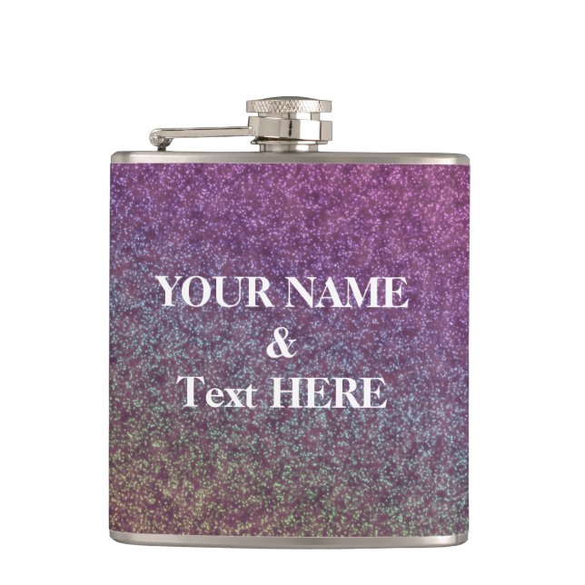 Personalised Purple Glitter Custom Your Own Photo Hip Flask (Front)