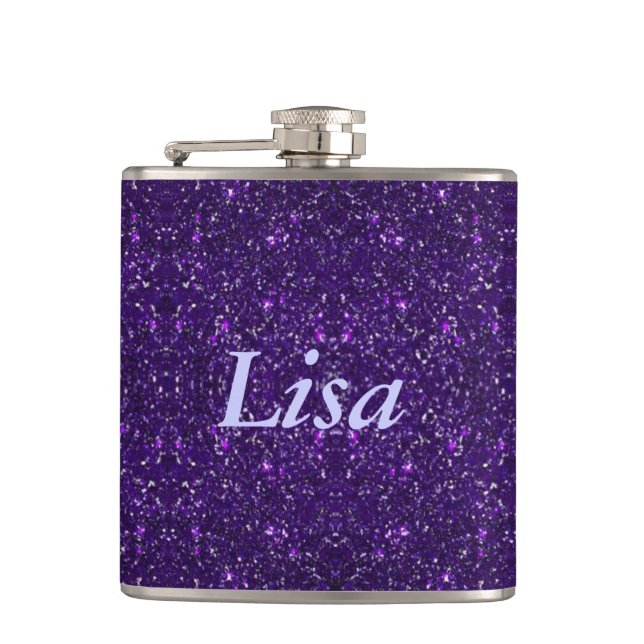 Personalised Purple Glitter Flask (Front)