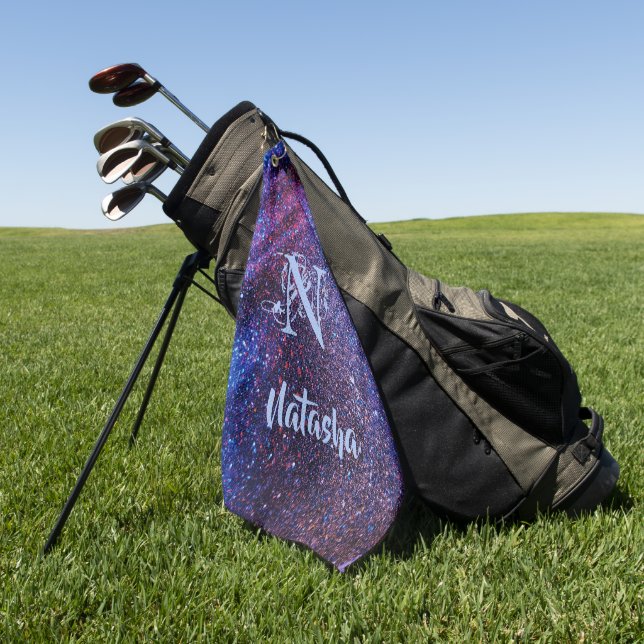 Personalised Purple Glitter  Golf Towel (Green)
