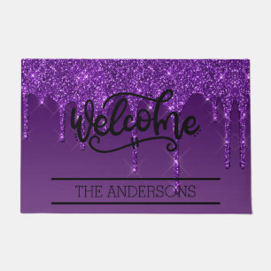 Personalised Purple Glitter Welcome Doormat