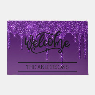 Personalised Purple Glitter Welcome Doormat 