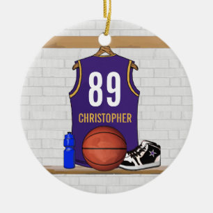 Personalised Purple Gold Basketball Jersey Ceramic Ornament