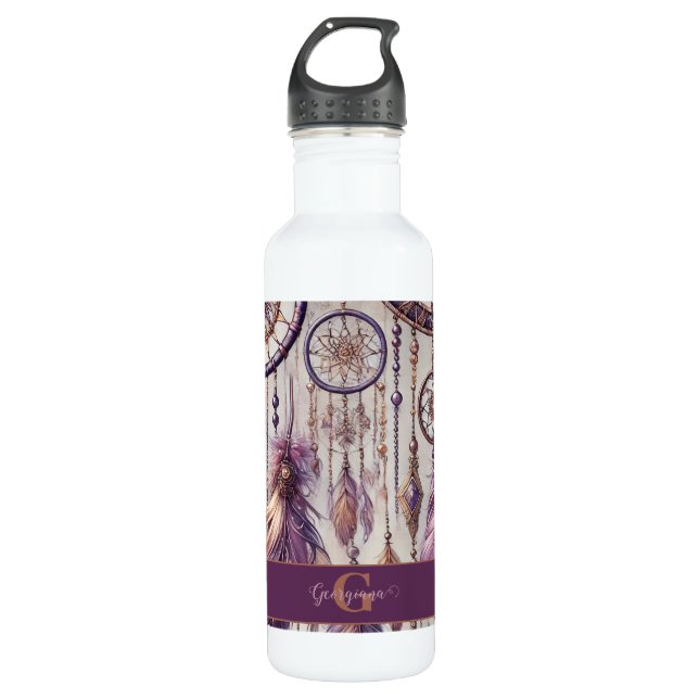 Personalised Purple & Gold Boho Dreamcatchers 710 Ml Water Bottle (Front)