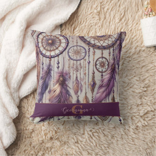 Personalised Purple & Gold Boho Dreamcatchers Cushion