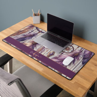 Personalised Purple & Gold Boho Dreamcatchers Desk Mat