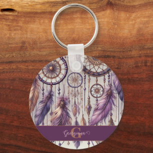 Personalised Purple & Gold Boho Dreamcatchers Key Ring