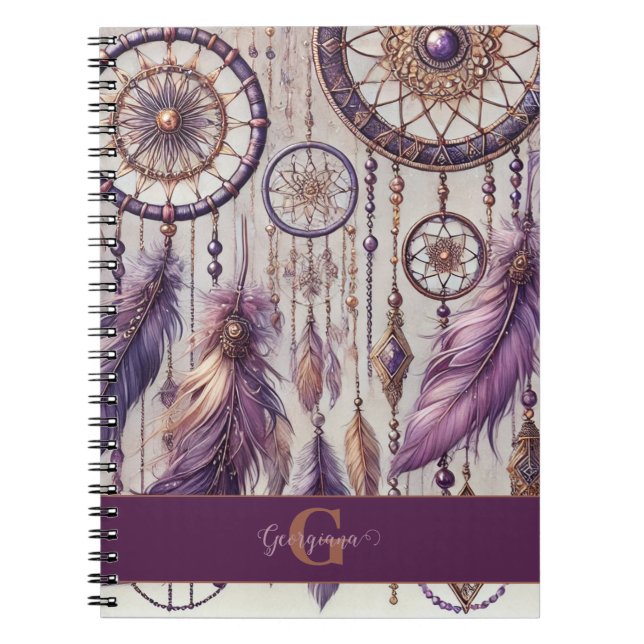Personalised Purple & Gold Boho Dreamcatchers Notebook (Front)