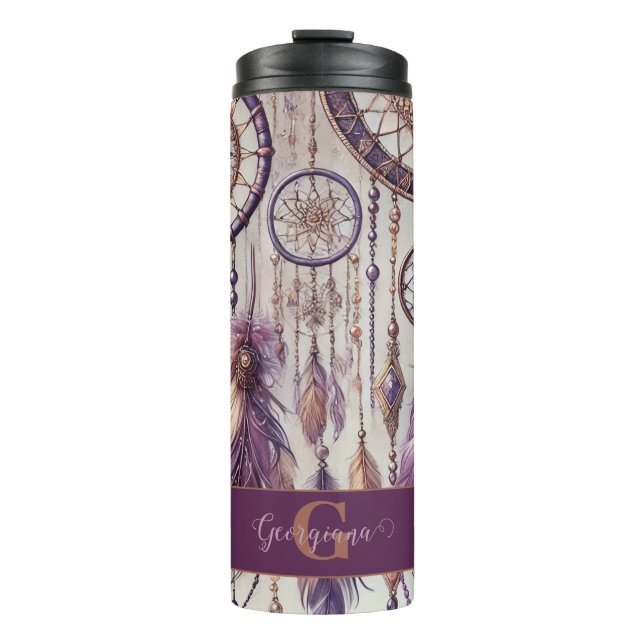 Personalised Purple & Gold Boho Dreamcatchers Thermal Tumbler (Front)