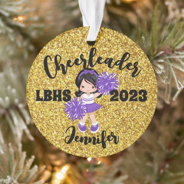 Personalised Purple & Gold Cheerleading Ornament  (Tree)