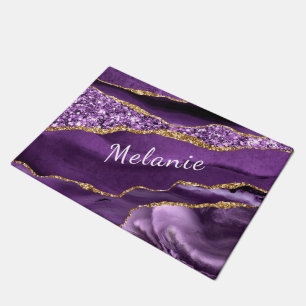 Personalised Purple Gold Custom Name Doormat