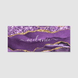 Personalised Purple Gold Glitter Your Name Tags