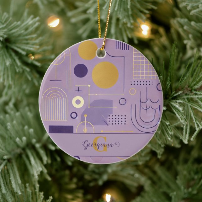 Personalised Purple & Gold Scandinavian Minimalist Ceramic Ornament (Tree)