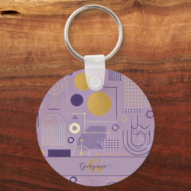 Personalised Purple & Gold Scandinavian Minimalist Key Ring (Front)