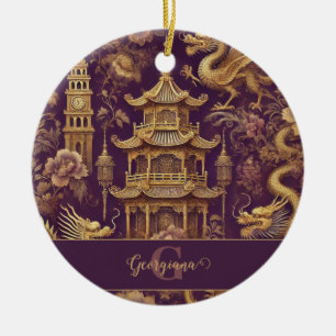 Personalised Purple & Gold Victorian Chinoiserie Ceramic Ornament