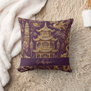 Personalised Purple & Gold Victorian Chinoiserie Cushion