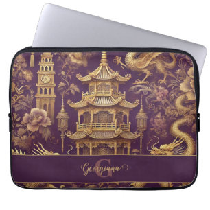 Personalised Purple & Gold Victorian Chinoiserie Laptop Sleeve