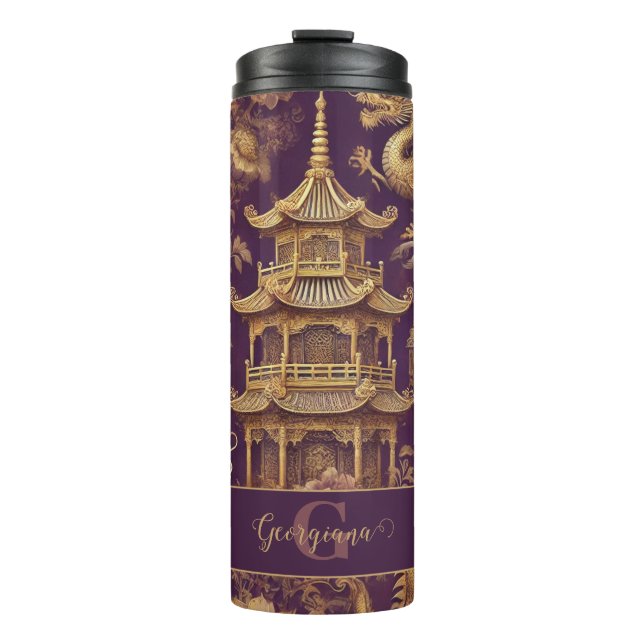Personalised Purple & Gold Victorian Chinoiserie Thermal Tumbler (Front)