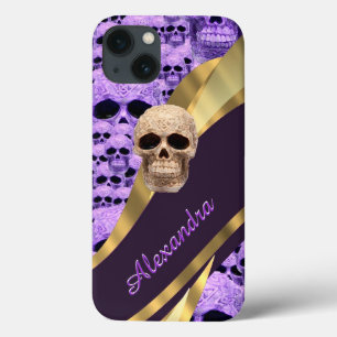 Personalised purple gothic skull iPhone 13 case