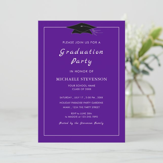Personalised Purple Graduation Invitation Template (Standing Front)