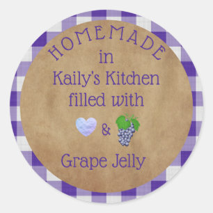 Personalised Purple Grape Jelly Jam Gingham Classic Round Sticker