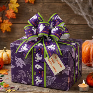 Personalised Purple Green Ghost Halloween Grosgrain Ribbon
