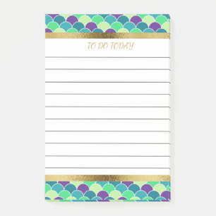 Personalised Purple Green Gold Mermaid Scales 4x6 Post-it Notes
