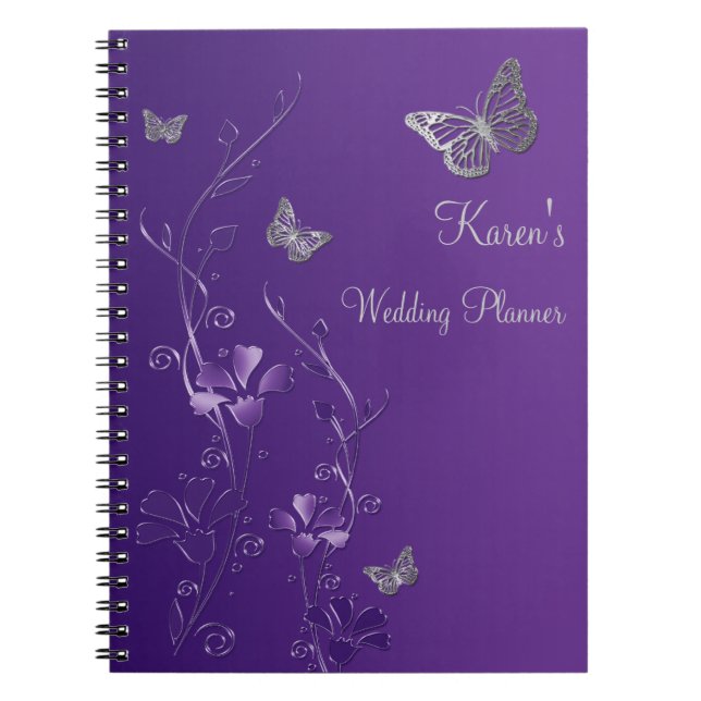 Personalised Purple Grey Butterfly Floral Notebook (Front)