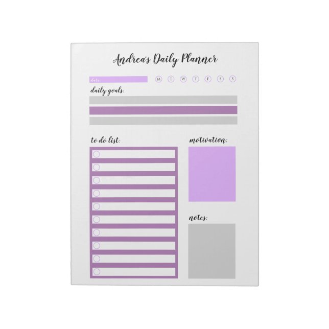 Personalised Purple Grey Daily Planner Notepad (Rotated)