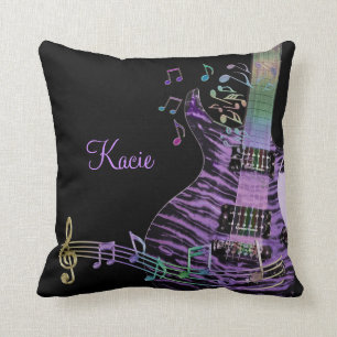 Personalised Purple Guitar with Rainbow Notes Cushion