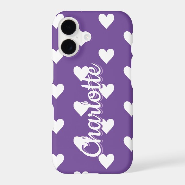 Personalised Purple Heart Pattern iPhone Case (Back)