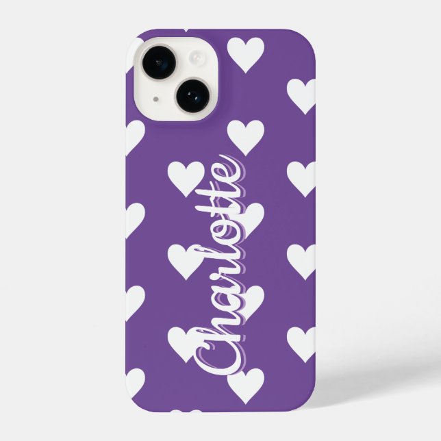 Personalised Purple Heart Pattern iPhone Case (Back)