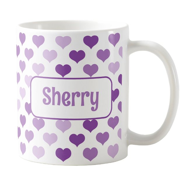 Personalised Purple Hearts Mug (Personalized Purple Hearts Mug at Amy's Coffee Mugs on Zazzle. )