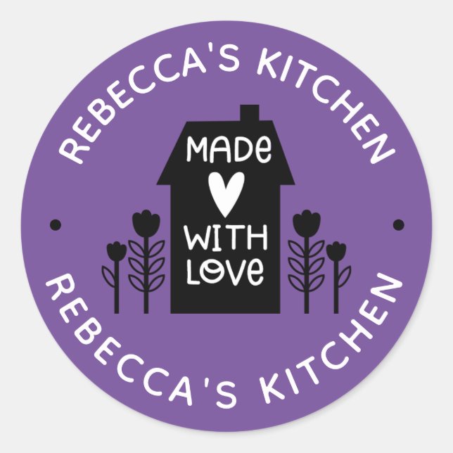 Personalised Purple Homemade With Love Classic Rou Classic Round Sticker (Front)